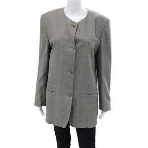 Corbin Womens Long Sleeve Button Front Crew Neck Jacket Gray Wool Size 10